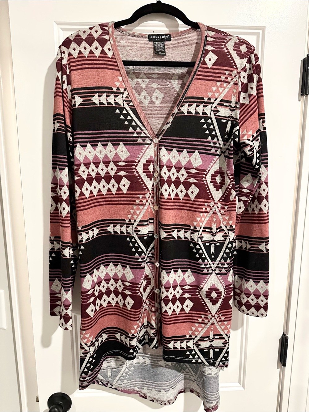 About A Girl Mauve Aztec Button-Front Long Sleeve Cardigan